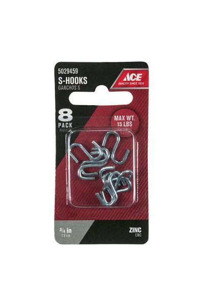 ACE 8-Piece Long Lasting Zinc Plated Steel S-Hook Silver 3/4inch