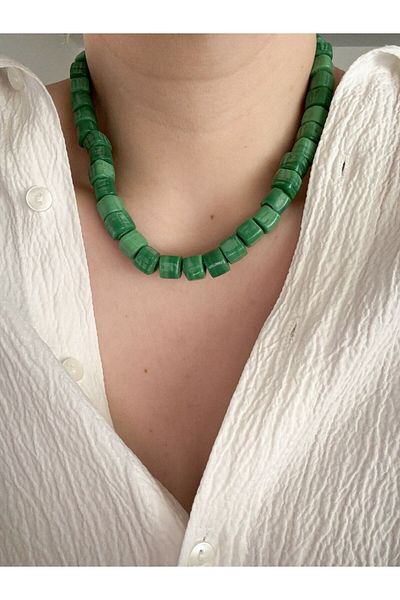 CHARMLUCKY Green Glass Necklace