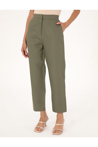 Pierre Cardin Khaki Carrot Fit Linen Trousers 50299985-Vr027