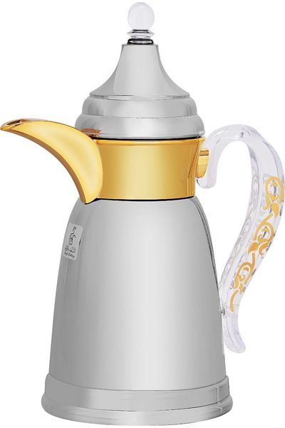 Alsaif Gallery Thermos Qamar Dallah-style Al Saif Gallery, 600 mL, Stainless Steel Inner and Outer - Silver Gold