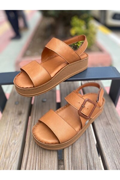 Mammamia 2375 Real Leather Buckle Detailed Velcro Strap Orthopedic Women's Sandals