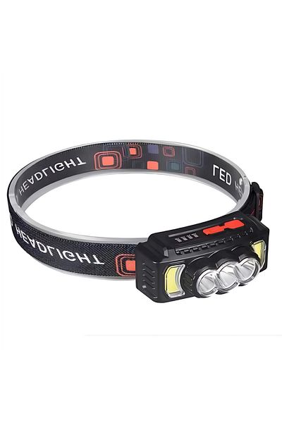 Generic Lanternă frontală HX-810 cu 5 LED-uri extra puternice și 7 moduri de iluminare, LED COB roșu, baterie reîncărcabilă