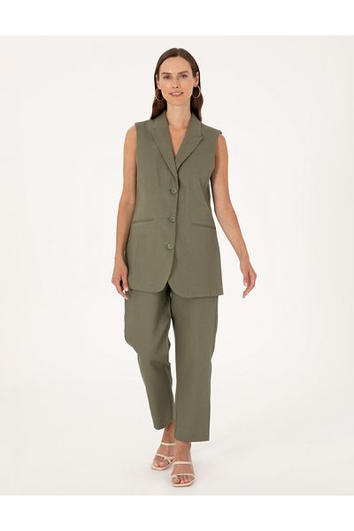Pierre Cardin Khaki Carrot Fit Linen Trousers 50299985-Vr027