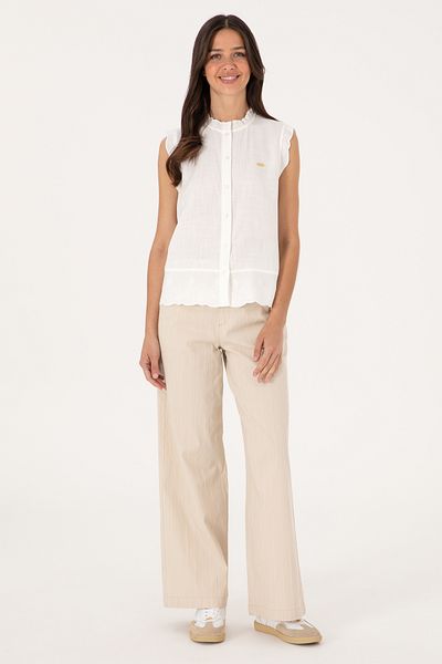 U.S. Polo Assn. Women's Stone Striped Loose Fit Canvas Trousers 50300265-Vr049