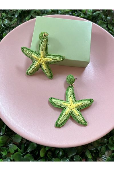 PONÇİK ACCESSORİES Starfish Paper String Woven Large Earrings-Wicker Earrings