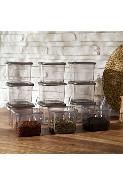 UnicUtil Set of 12 spice containers, UnicUtil, Elegant Compact, Anthracite