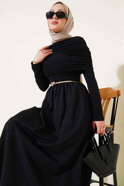VOLT CLOTHİNG Women's Detachable Gather Detailed Garnished Dress