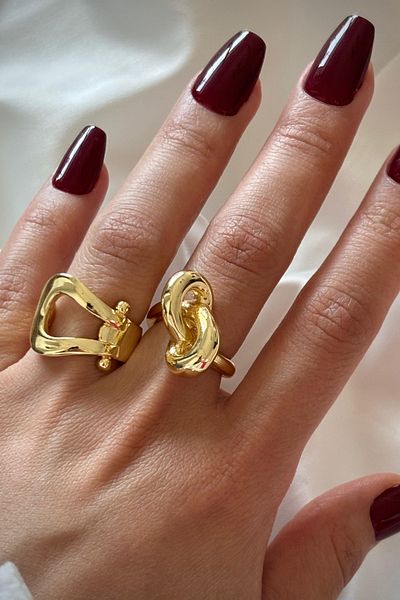 Leo'Stone New Season Loop 2 Li Gold Combination Design Multi Adjustable Women's Ring Set