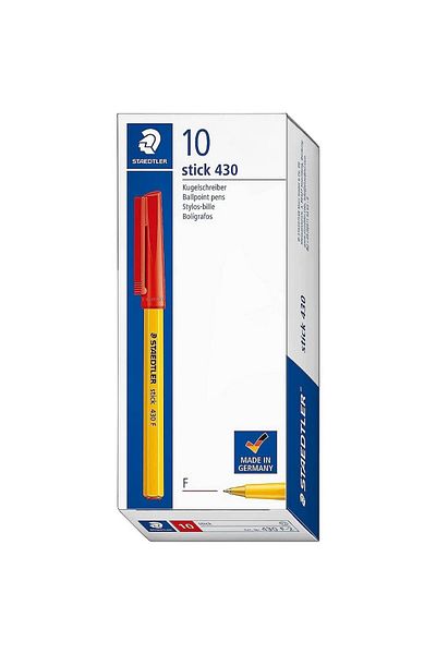 Staedtler Set de 10 pixuri cu bilă, cu capac cu clip, Staedtler 430 F Roșu