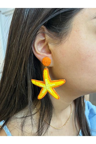 PONÇİK ACCESSORİES Starfish Paper String Woven Large Earrings-Wicker Earrings