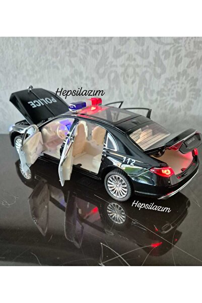 Hepsilazım Metal Oyuncak Polis Araba Mercedes Maybach Model Araç Sesli Işıklı Çekbırak Diecast 23Cm