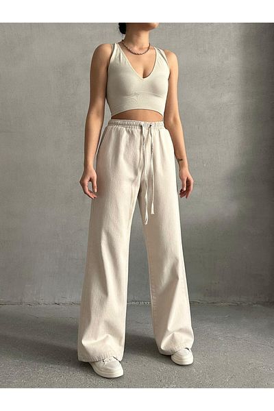 Butik Beige Waist Elastic Pants