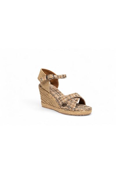 SEDRİK New Season Italian Material Cross Strap Straw Detailed Wedge Heel Shoes