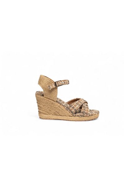SEDRİK New Season Italian Material Cross Strap Straw Detailed Wedge Heel Shoes
