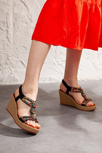 Adım Adım Γυναικεία πέτρινα κομψά πέδιλα με σφήνα τακούνια