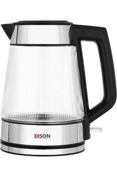 Edison Electric Glass Water Kettle Edison, 1.7 Liter, 2200W, K735MN - Silver Black