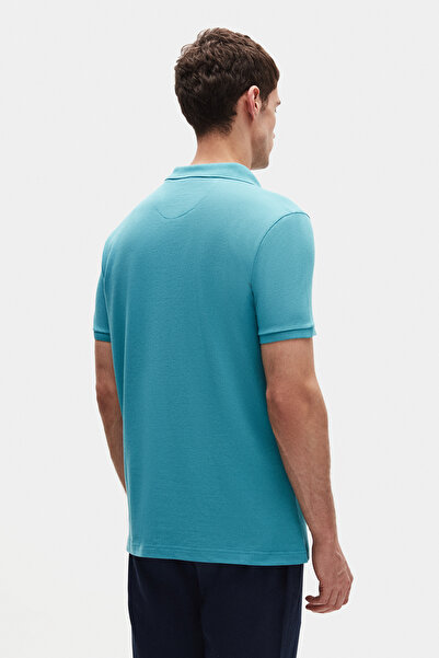 D'S Damat Ds Damat Regular Fit Turquoise 100% Cotton Long Lasting No Curl Polo Neck Embroidered T-Shirt