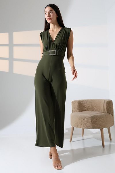 Deafox Khaki Sandy Fabric Padded Belt Detail Jumpsuit