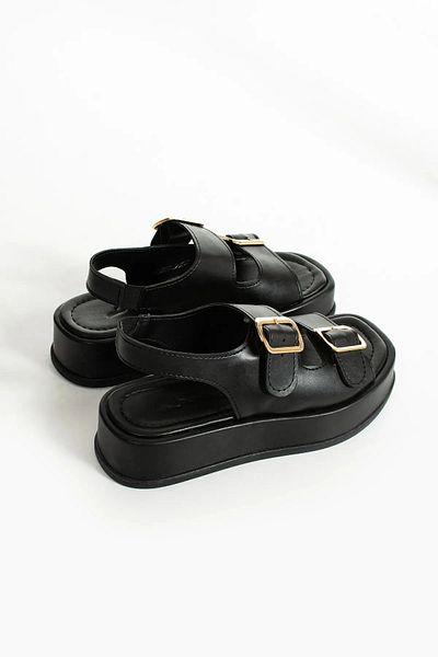 moun shoes Sandale de zi cu zi cu talpă ortopedică cu cataramă dublă neagră pentru femei