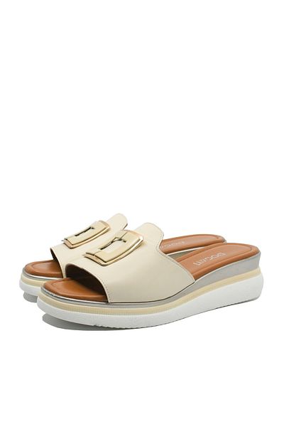 Dogati Women's wedge clogs Dogati beige leather MIR 0001