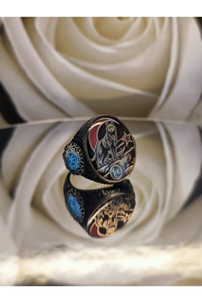 Avcı Silver Ay Yıldızlı Kurt Figürlü Göktürkçe Türk Yazılı 925 Ayar Gümüş Erk...