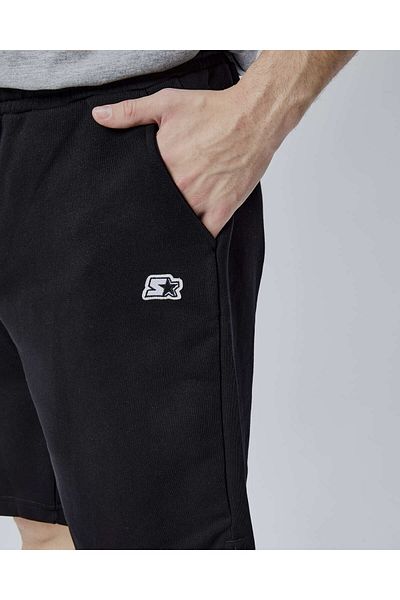 Starter Asher Black Slit Patched Comfortable Fit Men's Knitted Shorts