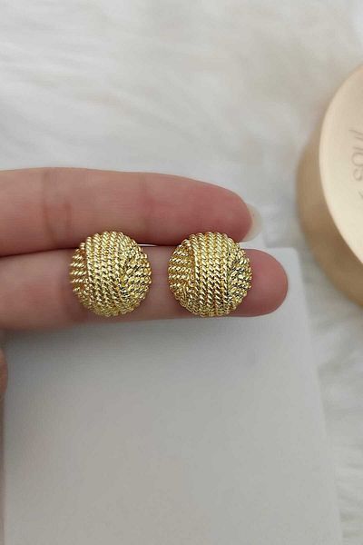 KYOLA DESİGN Straw Gold Half Ball Women's Earrings