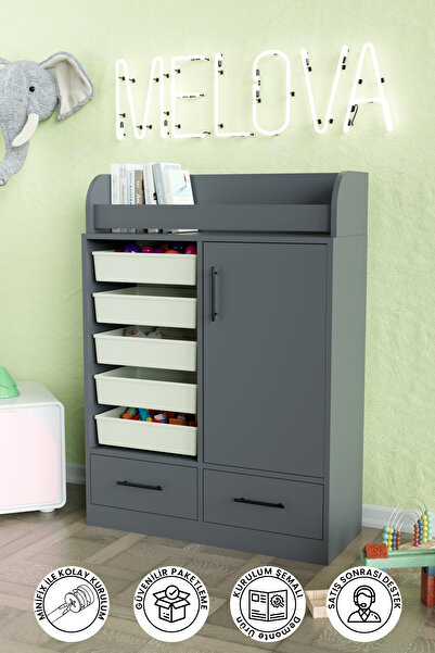 Hediyeler Kapında "Melova" 5 Sepetli 2 Çekmeceli Çok Amaçlı Oyuncak Dolabı