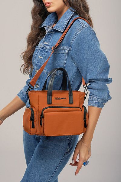Getcho Ivey Orange Women's Handbag Multi-Eye Zipper Adjustable Strap Daily Use Shoulder Model
