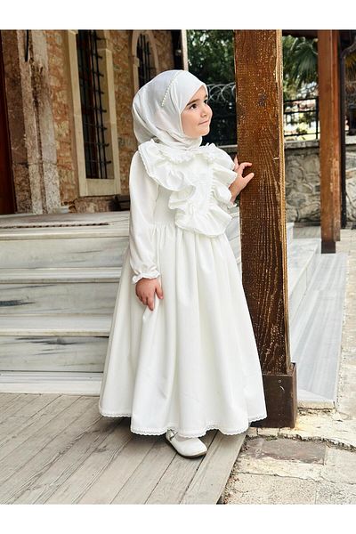 Linarookids Ayperi Girl's Hijab Dress Ceremonial Dress, Hijab Suit Suitable for 3-12 Years Old