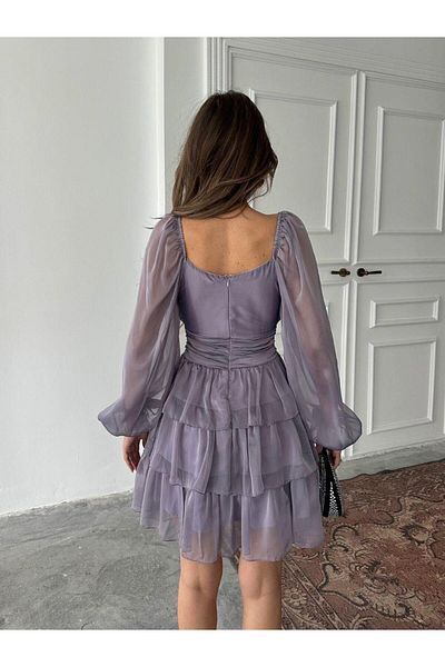 MAXMOOR Women's Lilac Chiffon Skirt Layered Mini Dress