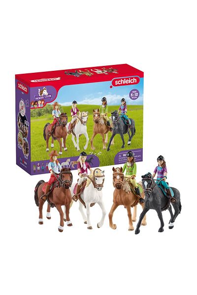 SCHLEICH مجموعة ألعاب ركوب الخيل من نادي الخيل، مكونة من 40 قطعة، هدايا للخيول مع 4 فارسات خيول، وإكسسوارات ركوب الخيل