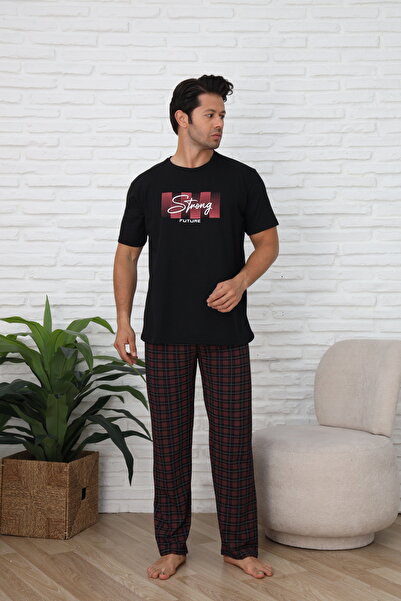 FAMESTEKSTİL Men's Short Collar Combed Pjs Suit