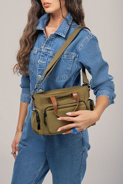 Getcho Ivey Green Women's Handbag Multi-Eye Zipper Adjustable Strap Shoulder Model for Daily Use