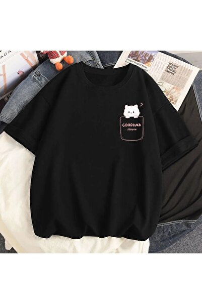 DAXİS Sportwear Company Tricou pentru damă cu imprimeu pisică cu gât turnat