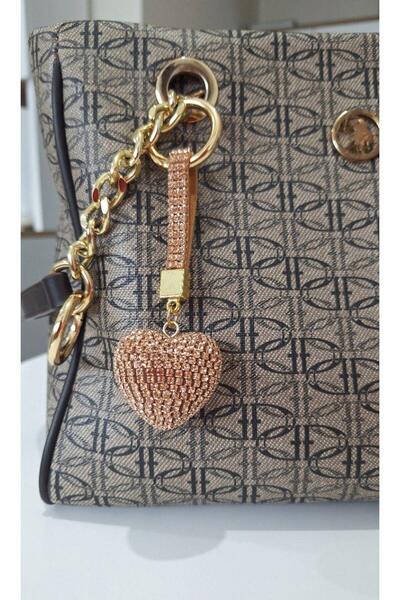 Svc Aksesuar سلسلة مفاتيح فاخرة على شكل قلب من حجر الزركون باللون البيج مقاس 13.5 سم