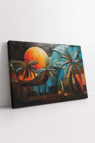 KOSS Dijital Πίνακας σε καμβά με τοπίο ηλιοβασιλέματος, ζωγραφική με φοίνικες...