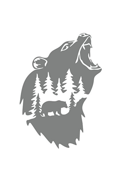 Reysa Tasarım ملصق الطبيعة والدب مقاس 17x17 سم باللون الرمادي