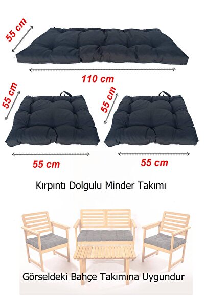 Yekta Home Bahçe Takımı Minder Seti Oturma Grubu 3 Parça Dolgulu Minder Takımı