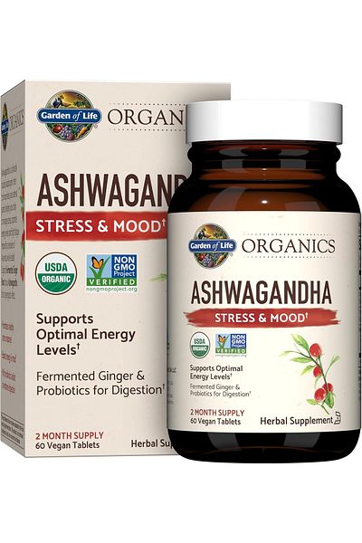 GARDEN OF LIFE Organic Ashwagandha Stress, Mood & Energy Support Supplement With Probiotics & Ginger