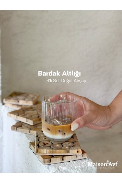 Maison Avf 6'lı Kare Doğal Ahşap Bardak Altlığı