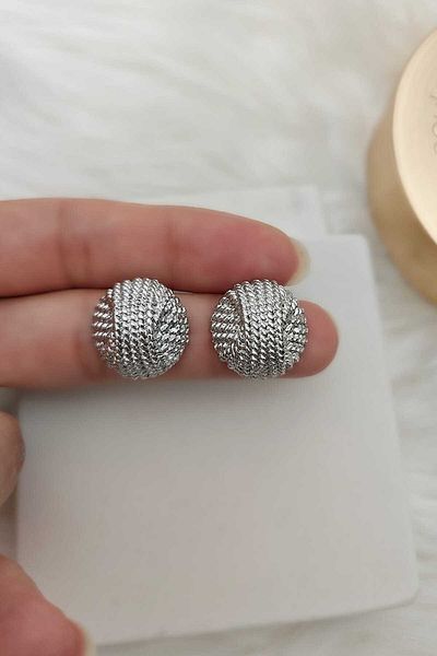KYOLA DESİGN Straw Half Ball Silver Color Women's Earrings