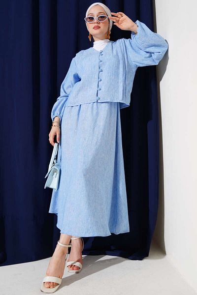 VOLT CLOTHİNG Women's Brit Buttoned Front Pleated Skirt Suit