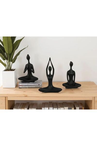 Goplast Premium 3'lü Set Yoga Namaste Heykel/Figür Meditasyon Modern Biblo Ma...