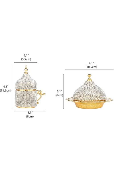 AiroBazar Coffee Presentation Set Coffee Cup Set for 6 People Turkish Coffee Arabian Cup with Gold Crystal Stone