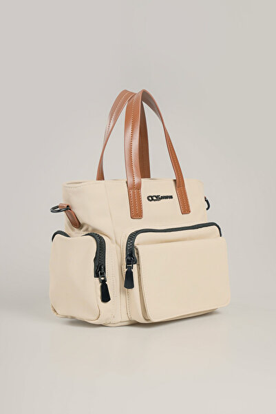 Getcho Ivey Beige Women's Handbag Multi-Eye Zipper Adjustable Strap Shoulder Model for Daily Use