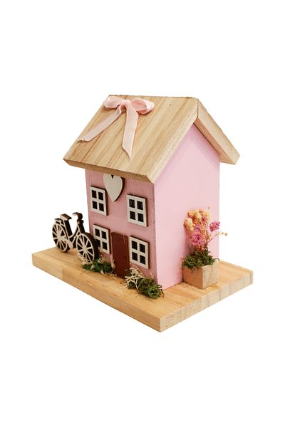 Generic Pink House Wooden Figurine (Dimensions: 14cm*9cm*12.5cm) A touch of elegance and joy to your home decor