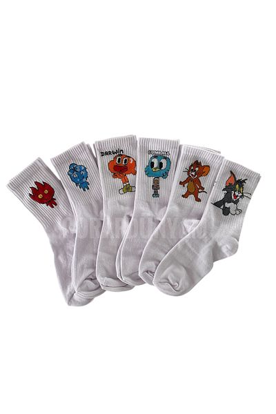 çorapdunyam 6-Piece Cute Character Fire & Water Cotton College Socks