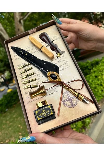 Wolawood Dip Ink Set Traditional Calligraphy Writing Art Ink Metal Tip Pen Gift Vip Boxed Set