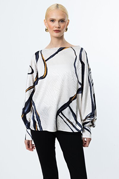 Ekol Desenli Kayık Yaka Bluz